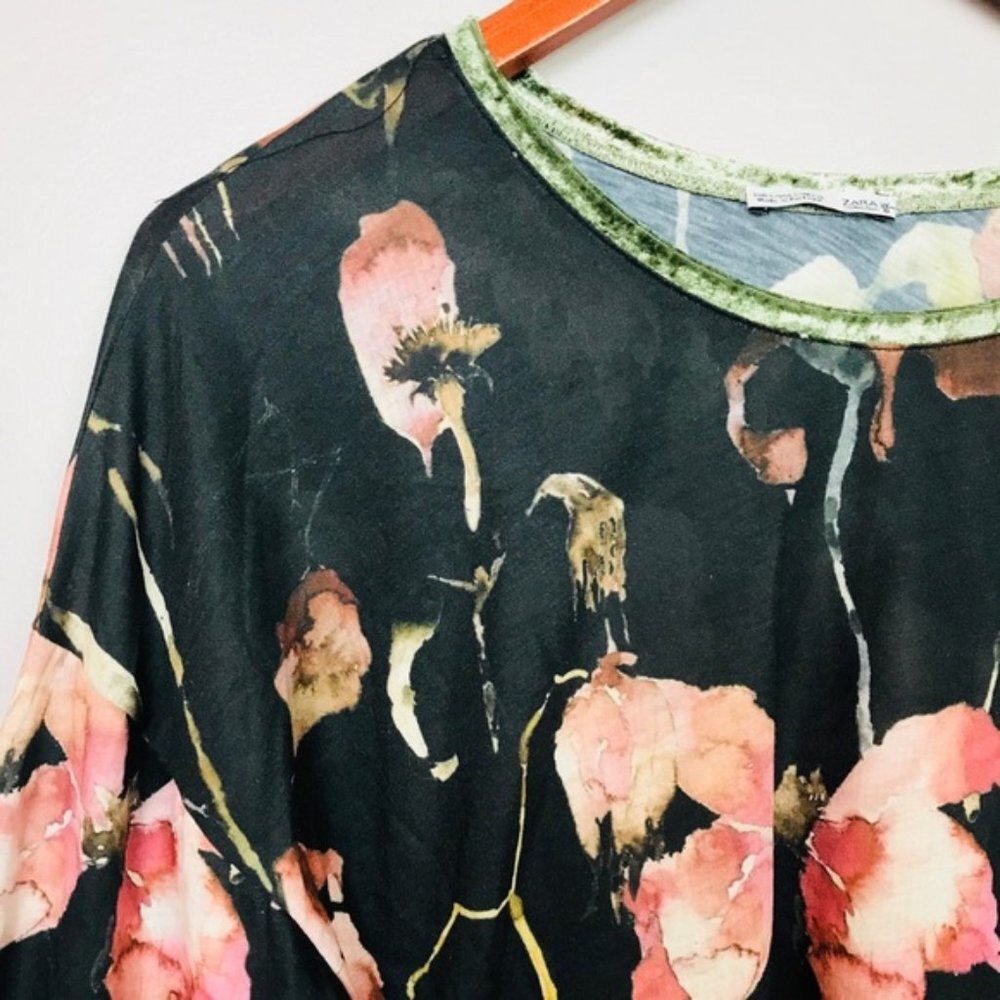 Zara Collection Floral 3/4 Sleeve Top Small - Picture 8 of 10